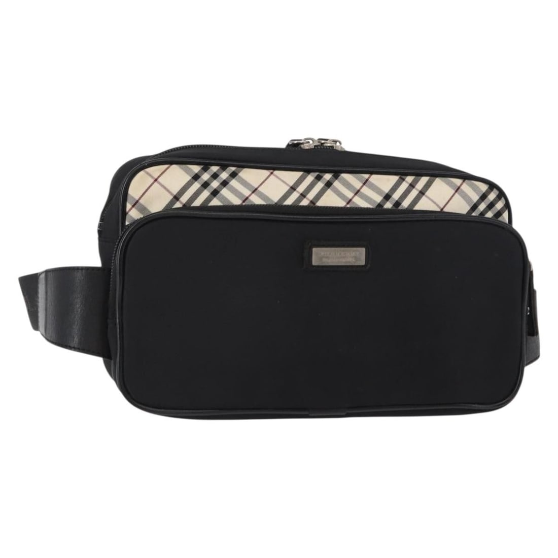 BURBERRY Nova Check Black Waist Bag Nylon Silver Authentic: BURBERRY Nova Check Black Waist Bag Nylon Silver Authentic This BURBERRY Nova Check Waist Bag is a stylish accessory combining functionality with a timeless design. Crafted from durable nylon, it feat
