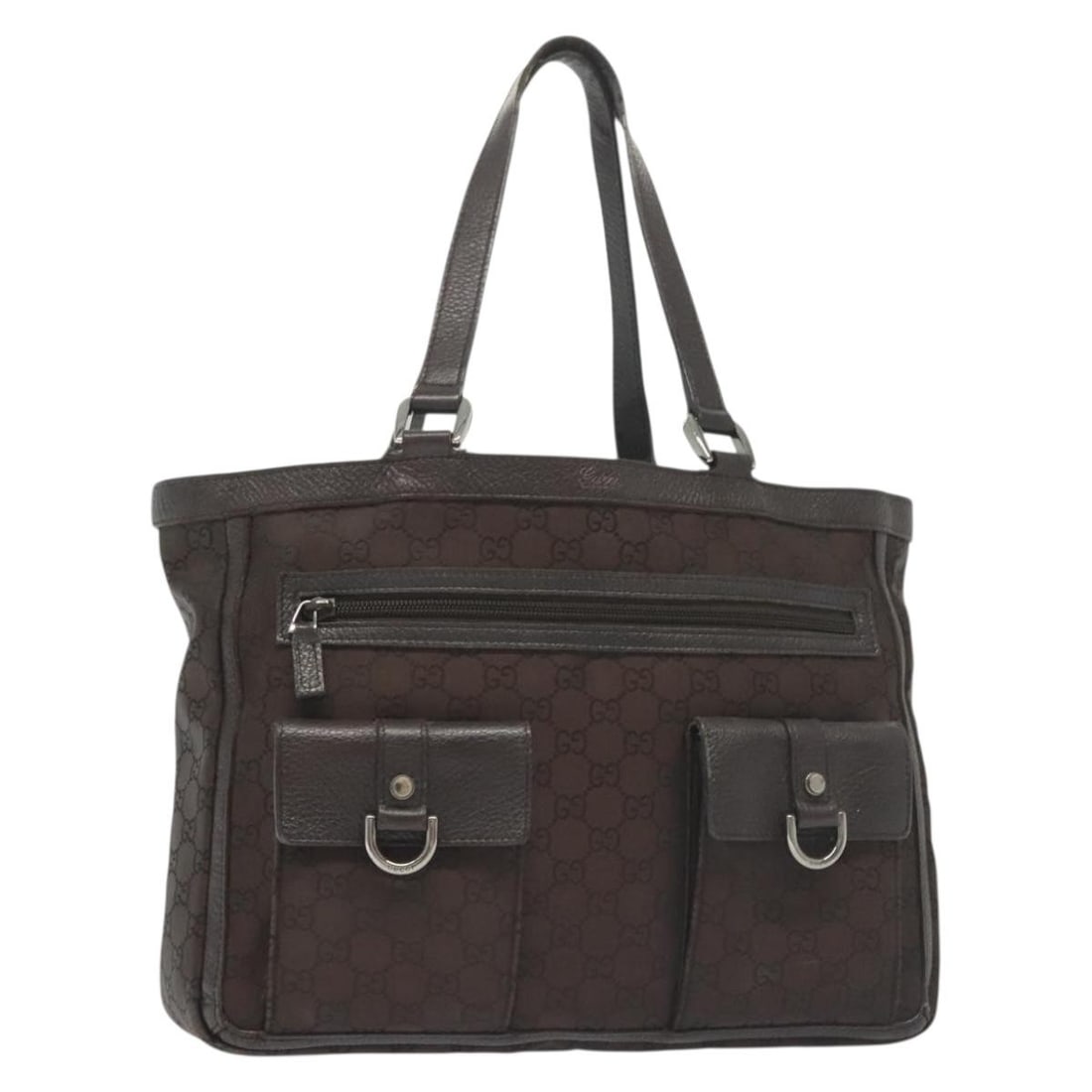 GUCCI Abbey Tote Bag GG Canvas Nylon Dark Brown Silver Auth 268639 (1 of 18)