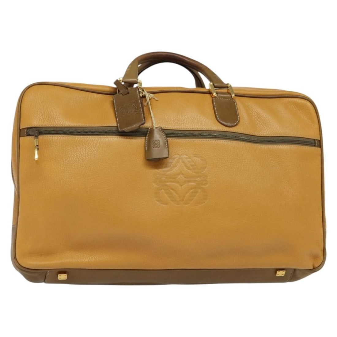 LOEWE Anagram Black Leather Boston Bag Gold Accents Auth 141875: LOEWE Anagram Black Leather Boston Bag Gold Accents Auth 141875 This LOEWE Anagram Boston Bag is a stylish and functional travel accessory crafted from high-quality leather in a sleek black and gold c