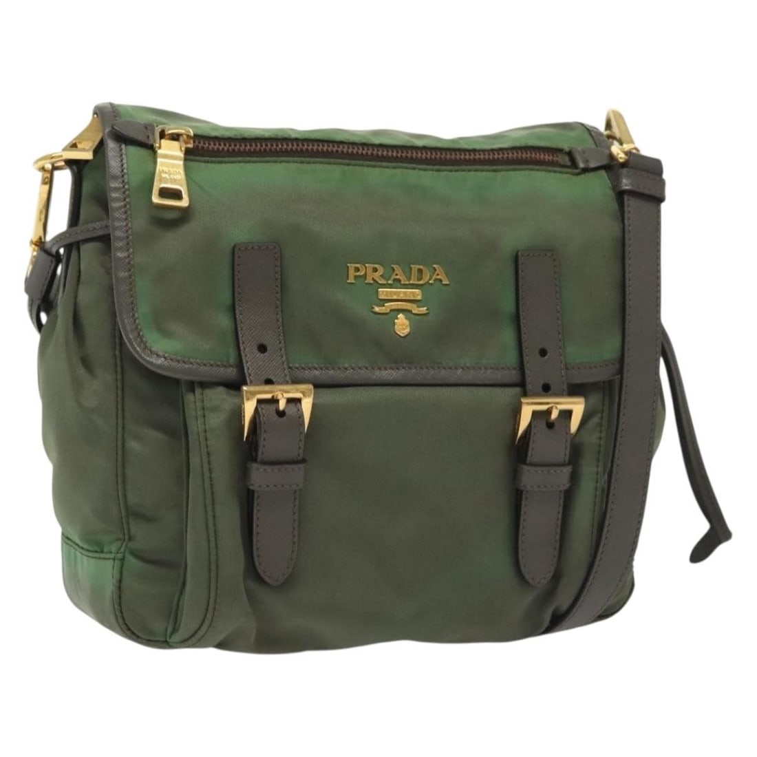 PRADA Khaki Gold Nylon Shoulder Bag Made in Italy Auth 138636 (1 of 18)