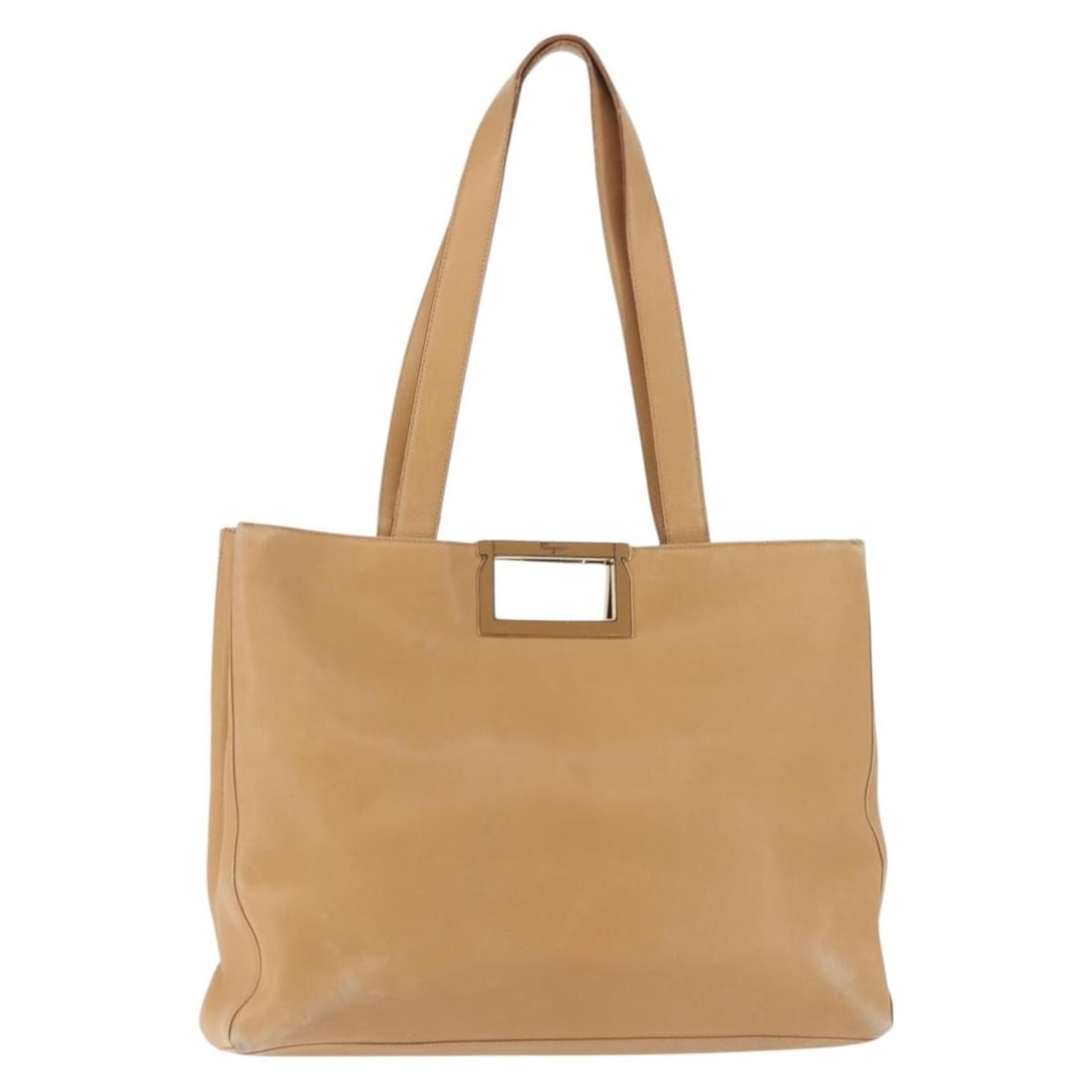 Salvatore Ferragamo Gancini Tote Bag Leather Beige Gold Italy Auth 143257 (1 of 18)