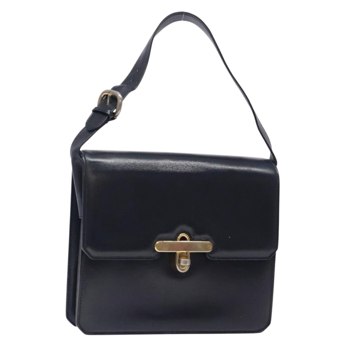 GUCCI Navy Leather Shoulder Bag Gold Accents Made in Italy (1 of 18)