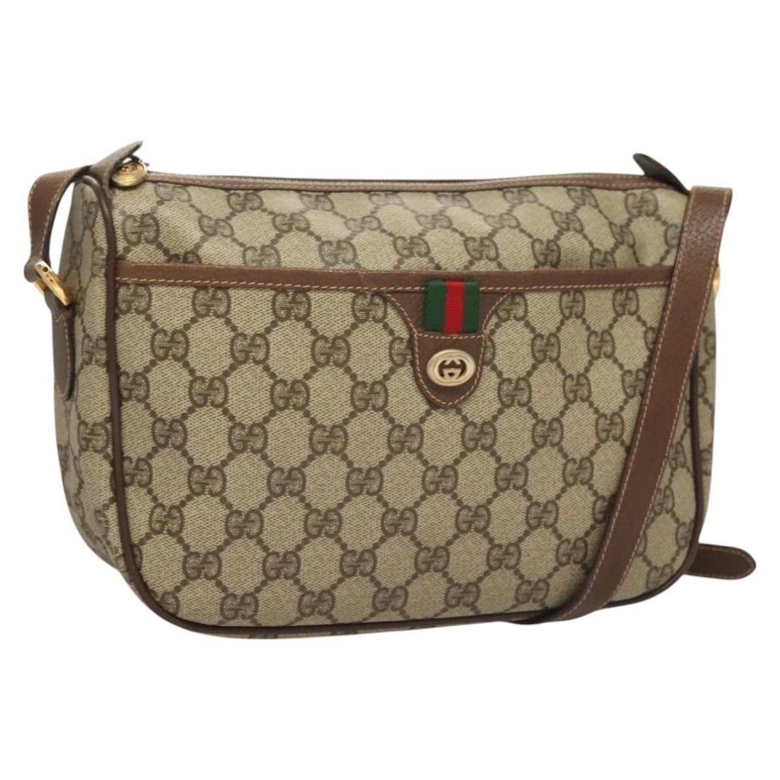 GUCCI GG Supreme Sherry Line Shoulder Bag Beige Gold PVC 89 02 077 Auth: GUCCI GG Supreme Sherry Line Shoulder Bag Beige Gold PVC 89 02 077 Auth This authentic GUCCI GG Supreme Web Sherry Line Shoulder Bag is crafted from durable PVC leather with a chic beige and gold exte