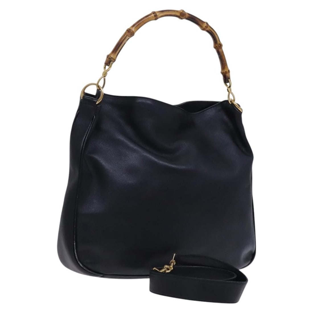 GUCCI Bamboo Leather Hand Bag Black Gold 001 1577 Made in Italy (1 of 18)