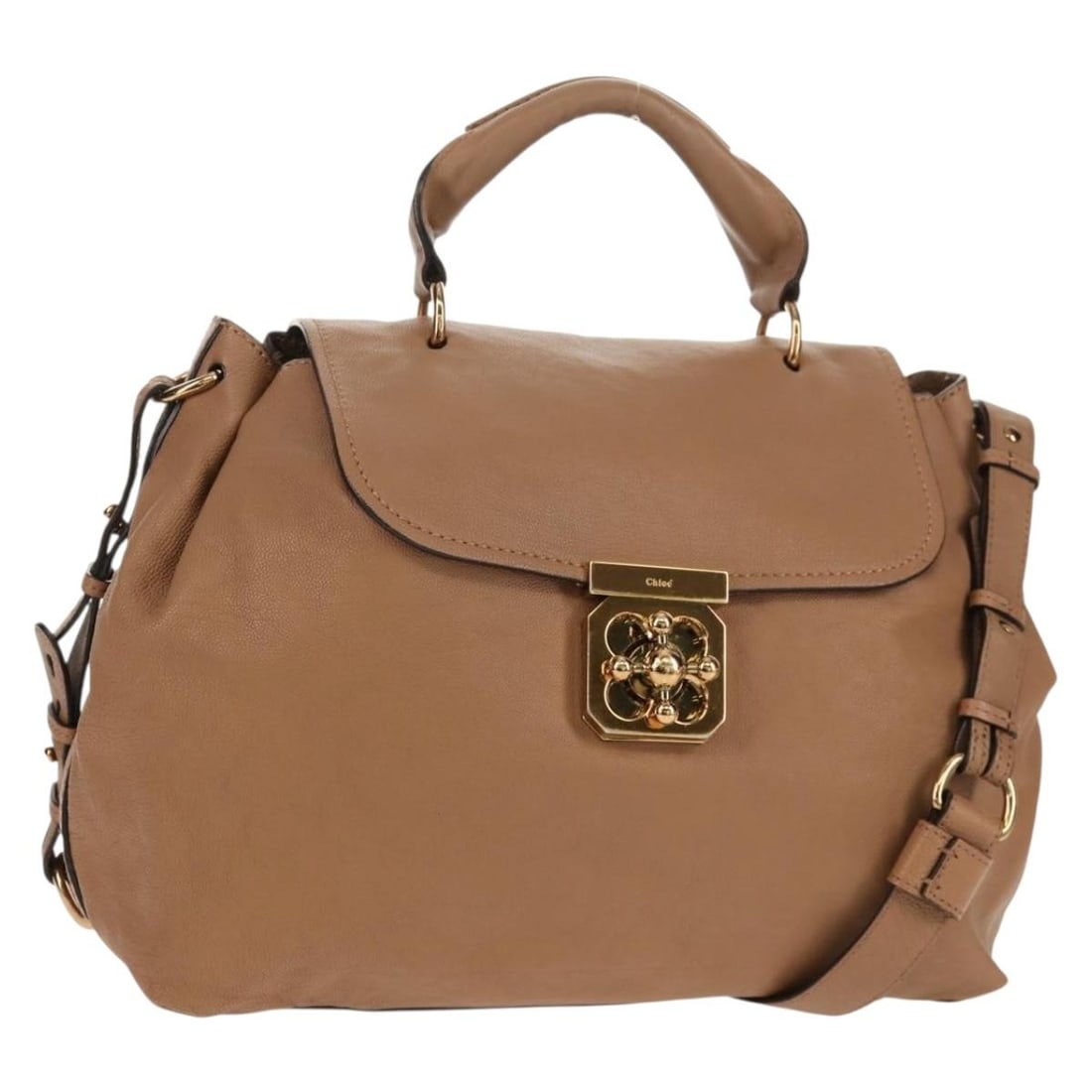 Chloe Elsie Beige Gold Leather Hand Bag Auth BA8869: Chloe Elsie Beige Gold Leather Hand Bag Auth BA8869 Introducing the Chloe Elsie Hand Bag, a stylish accessory crafted from premium leather in a chic beige and gold color combination. This versatile ha