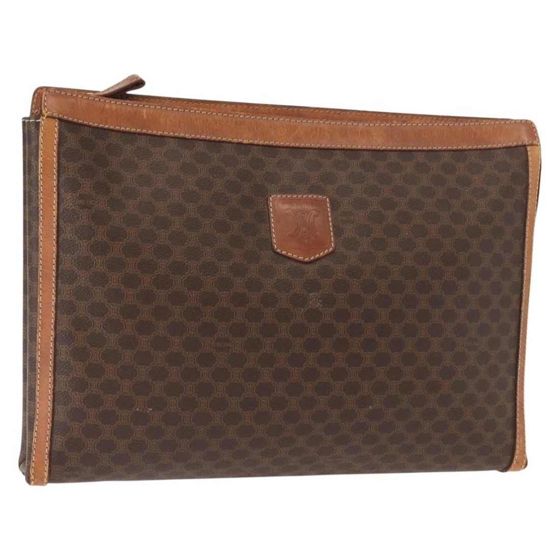 CELINE Brown Gold Macadam Canvas PVC Leather Clutch Bag Auth 151971: CELINE Brown Gold Macadam Canvas PVC Leather Clutch Bag Auth 151971 This authentic CELINE Macadam Canvas Clutch Bag combines elegance and functionality. Crafted in Italy, this stylish clutch features
