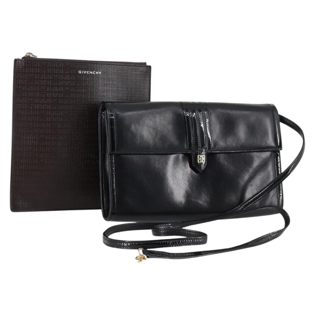 GIVENCHY Black Leather Shoulder Bag Set Authentic SW1560 (1 of 17)