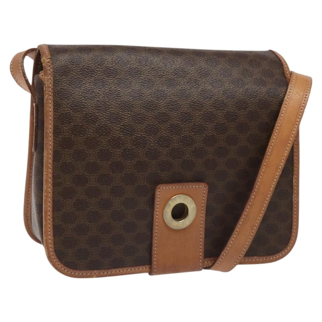 Authentic CELINE Macadam PVC Shoulder Bag Gold Brown Italy (1 of 18)