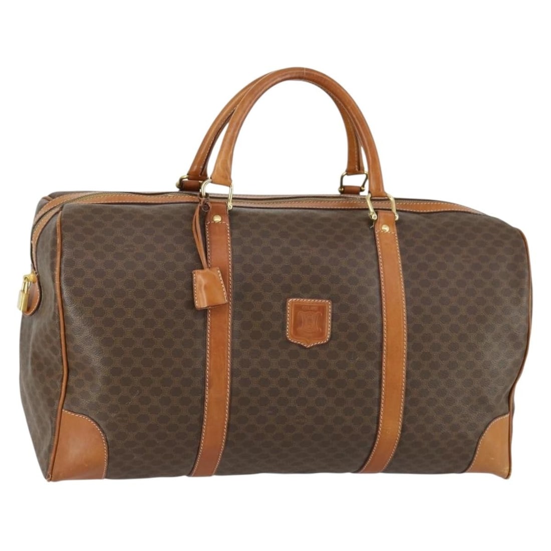 CELINE Brown Gold PVC Leather Macadam Boston Bag Auth fm4953 (1 of 18)