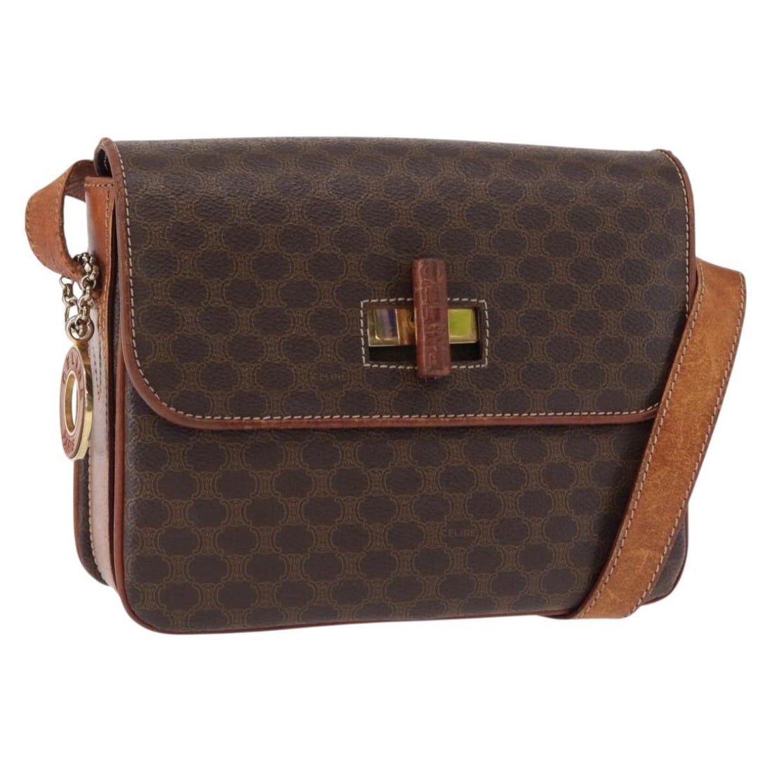 CELINE Macadam Canvas Shoulder Bag Brown Gold PVC Leather Auth (1 of 18)