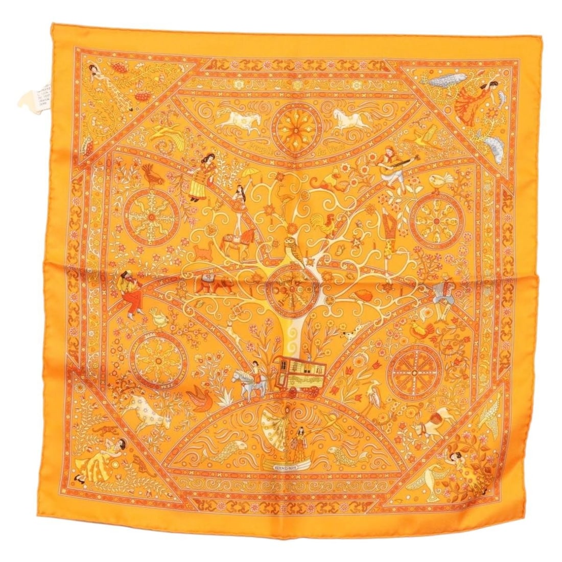 HERMES Gavroche 45 Silk Scarf Peuple du Vent Orange Authenticates (1 of 9)