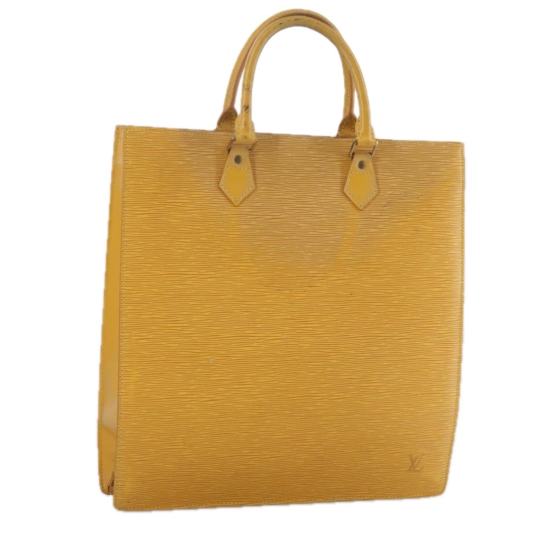 LOUIS VUITTON Epi Sac Plat Hand Bag Yellow M52079 Made in France: LOUIS VUITTON Epi Sac Plat Hand Bag Yellow M52079 Made in France Introducing the Louis Vuitton Epi Sac Plat Hand Bag in a vibrant yellow hue. Crafted from durable Epi leather, this stylish handbag is