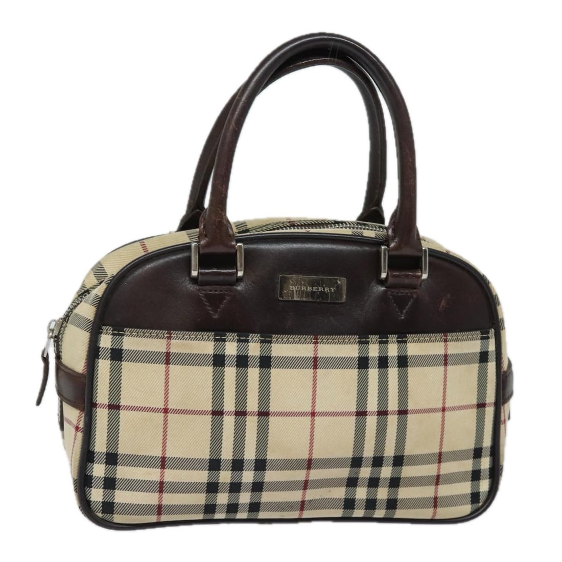 Authentic BURBERRY Nova Check Hand Bag Black Beige Nylon (1 of 18)