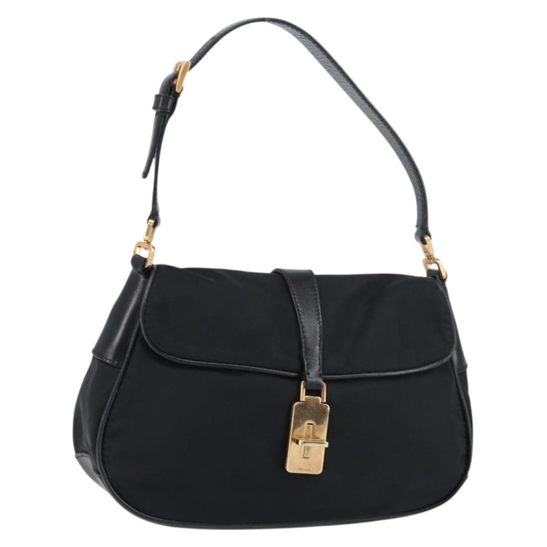 PRADA Black Nylon Shoulder Bag Gold Accents Authentic 156452 (1 of 18)