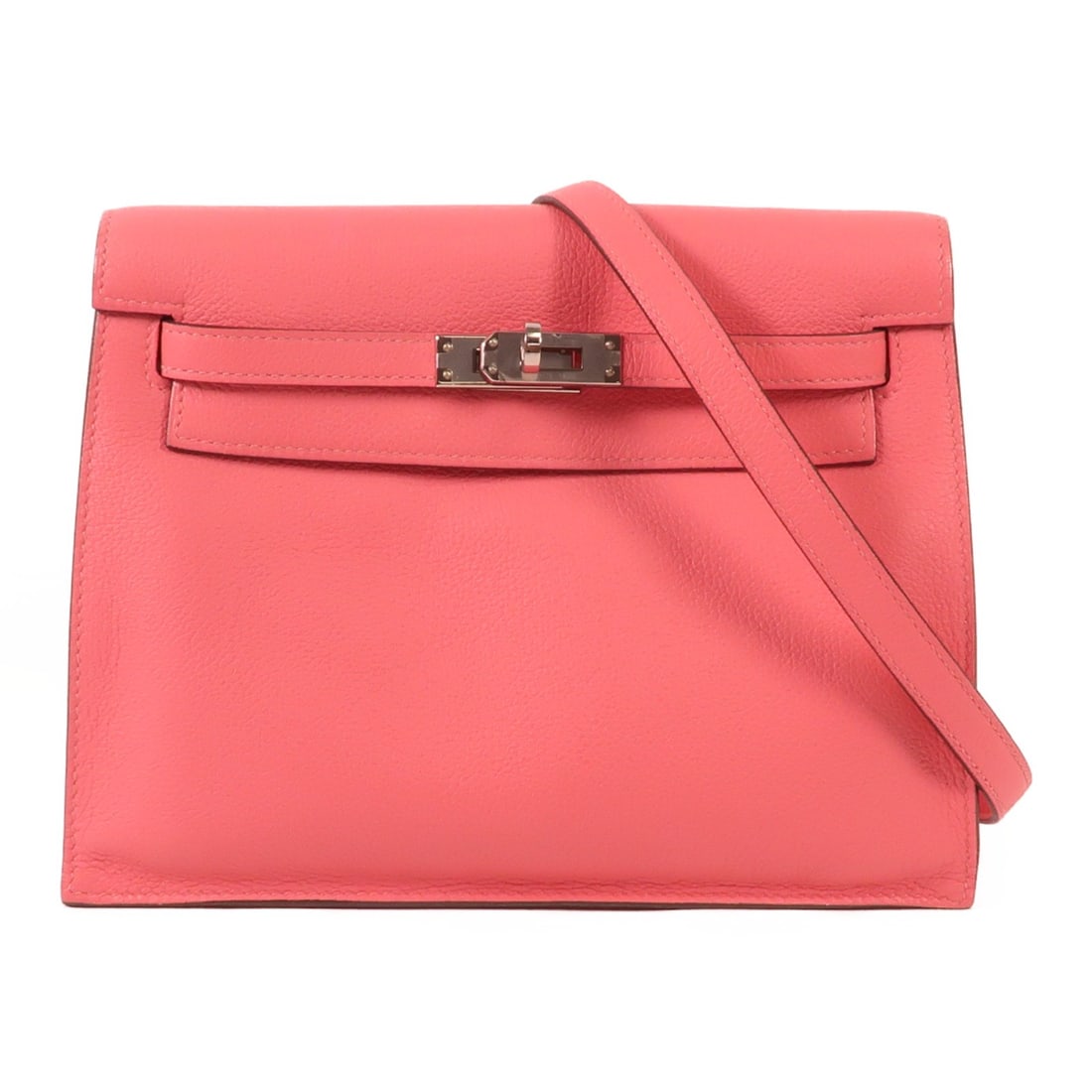HERMES Kelly Danse Pink Calfskin Shoulder Bag with PHW: HERMES Kelly Danse Pink Calfskin Shoulder Bag with PHW This exquisite HERMES Kelly Danse Shoulder Bag is crafted from luxurious calfskin leather in a stunning Rose Azalee color. Designed for both styl
