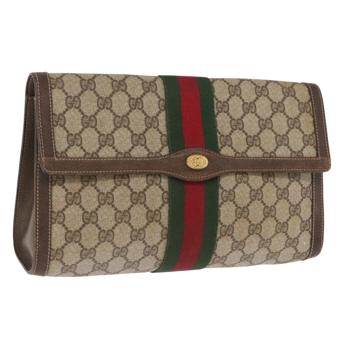 GUCCI GG Supreme Web Sherry Clutch Bag Beige Red PVC Auth 67 014 3087 (1 of 18)