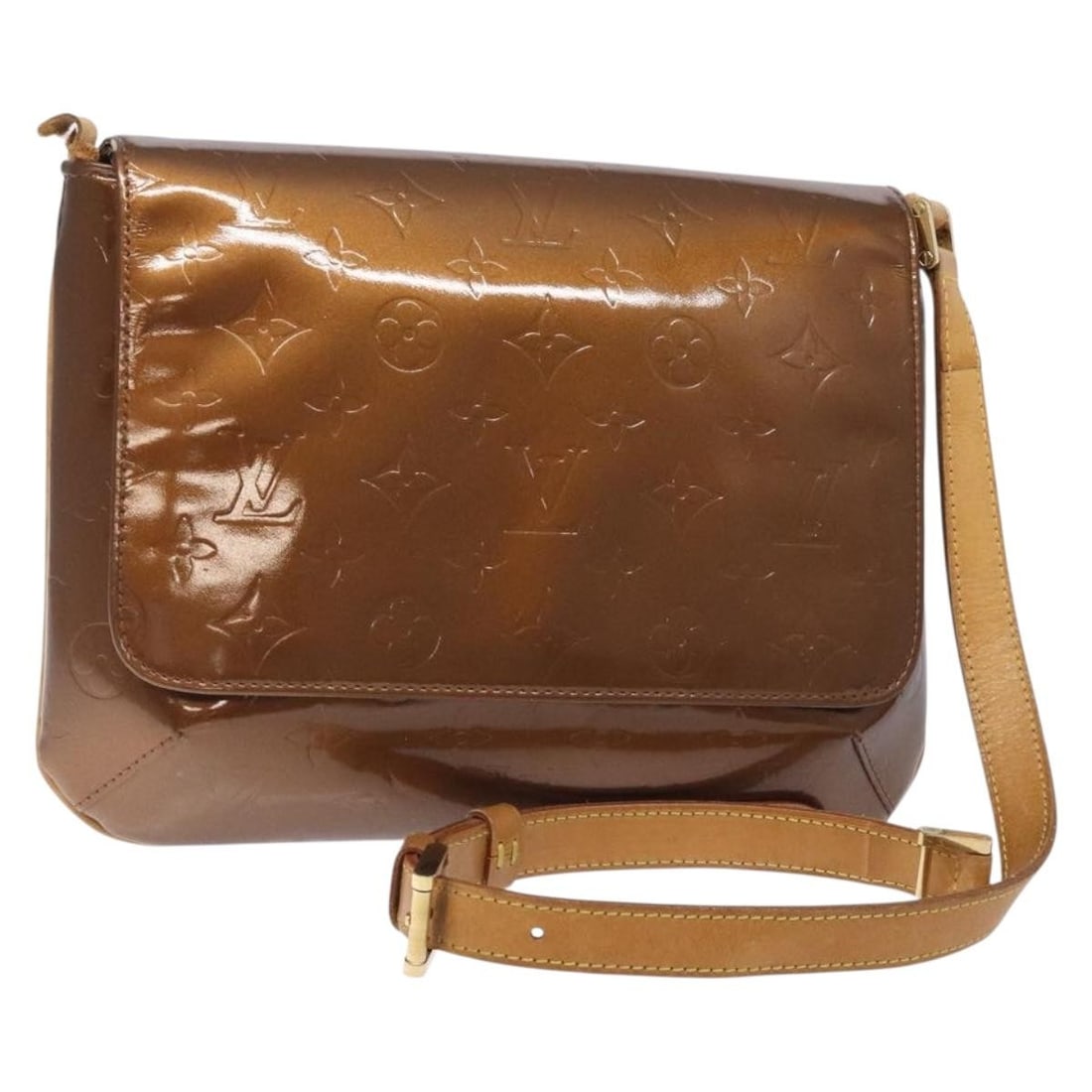 LOUIS VUITTON Monogram Vernis Thompson Street Bag Bronze M91124 Authentic: LOUIS VUITTON Monogram Vernis Thompson Street Bag Bronze M91124 Authentic This LOUIS VUITTON Monogram Vernis Thompson Street Bag is a stylish shoulder bag crafted from high-quality patent leather in a