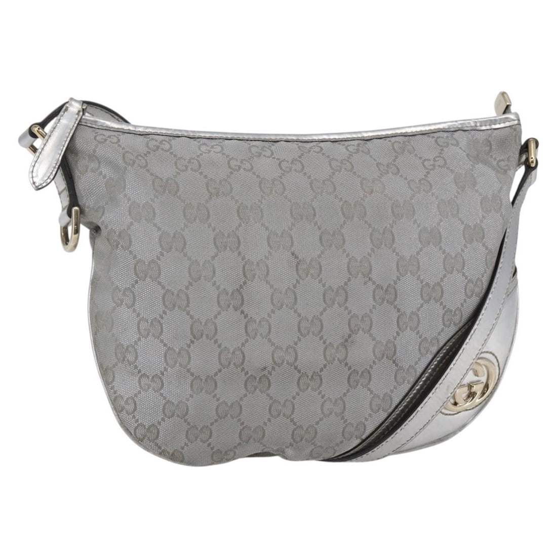 GUCCI GG Canvas Newbrit Shoulder Bag Silver Gold Auth 169998 (1 of 18)