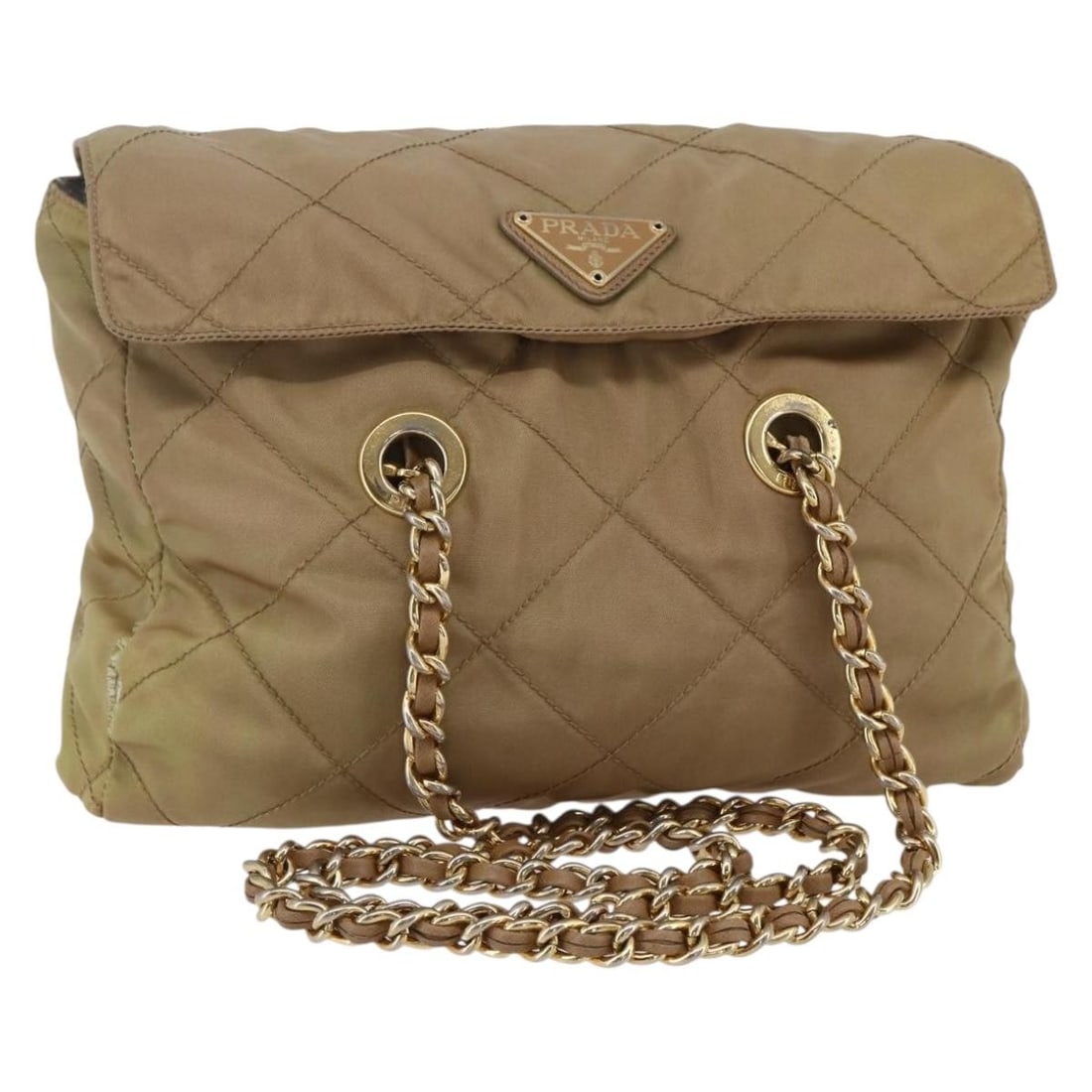 PRADA Beige Gold Nylon Chain Shoulder Bag Authentic Italy (1 of 18)