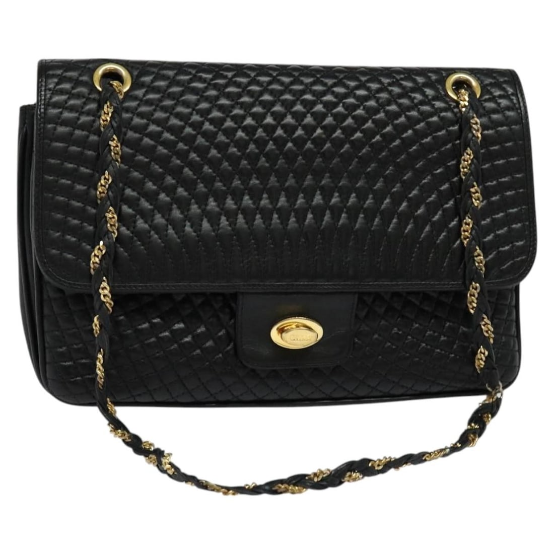 BALLY Black Gold Quilted Leather Shoulder Bag Italy (1 of 18)