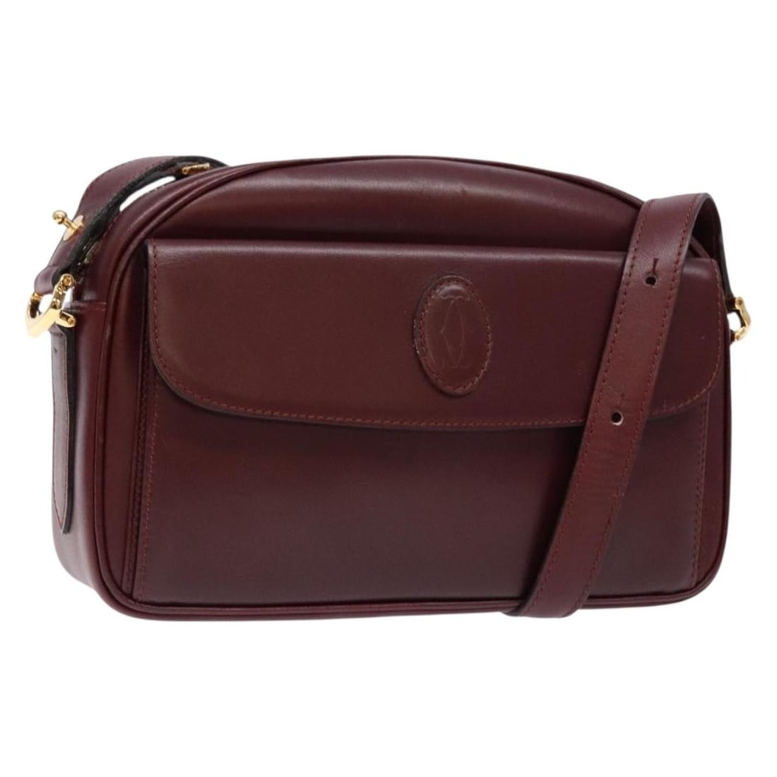 CARTIER Bordeaux Leather Shoulder Bag with Gold Accents (1 of 18)