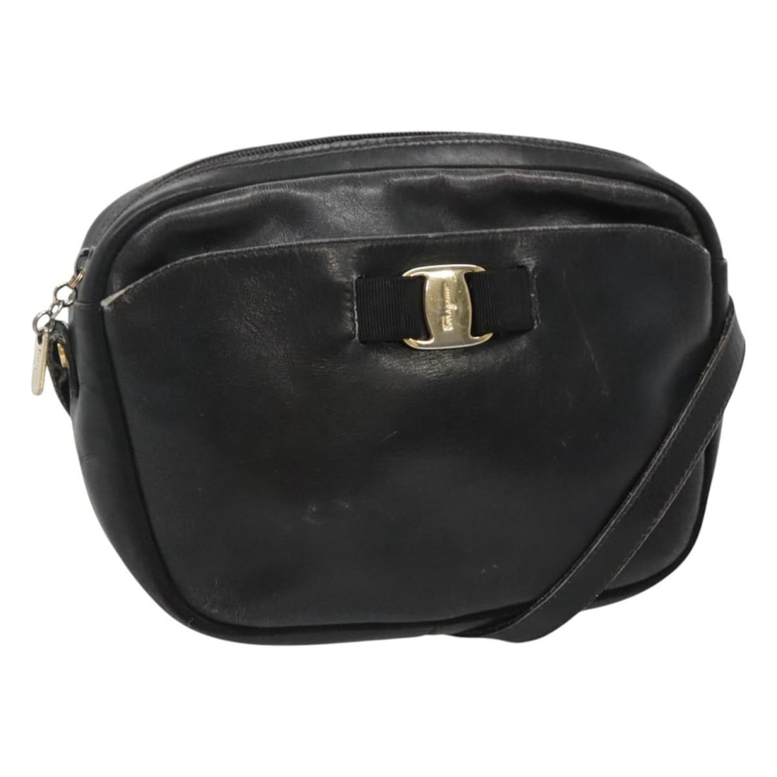 Salvatore Ferragamo Black Gold Leather Shoulder Bag Auth BA1137 (1 of 18)