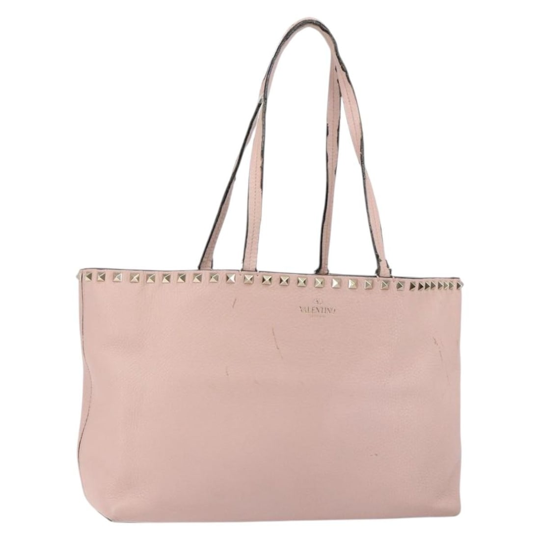 VALENTINO Leather Tote Bag Pink Gold Studs Made in Italy: VALENTINO Leather Tote Bag Pink Gold Studs Made in Italy Introducing the VALENTINO Studs Tote Bag, a stylish accessory that combines luxury and practicality. Crafted in Italy from high-quality leather