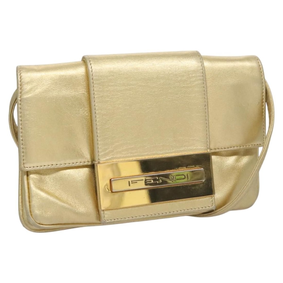 FENDI Gold Leather Shoulder Bag Auth 115157 Made in Italy: FENDI Gold Leather Shoulder Bag Auth 115157 Made in Italy This Fendi shoulder bag is a stylish accessory crafted from quality leather in a striking gold hue. Designed for versatility, it features a co