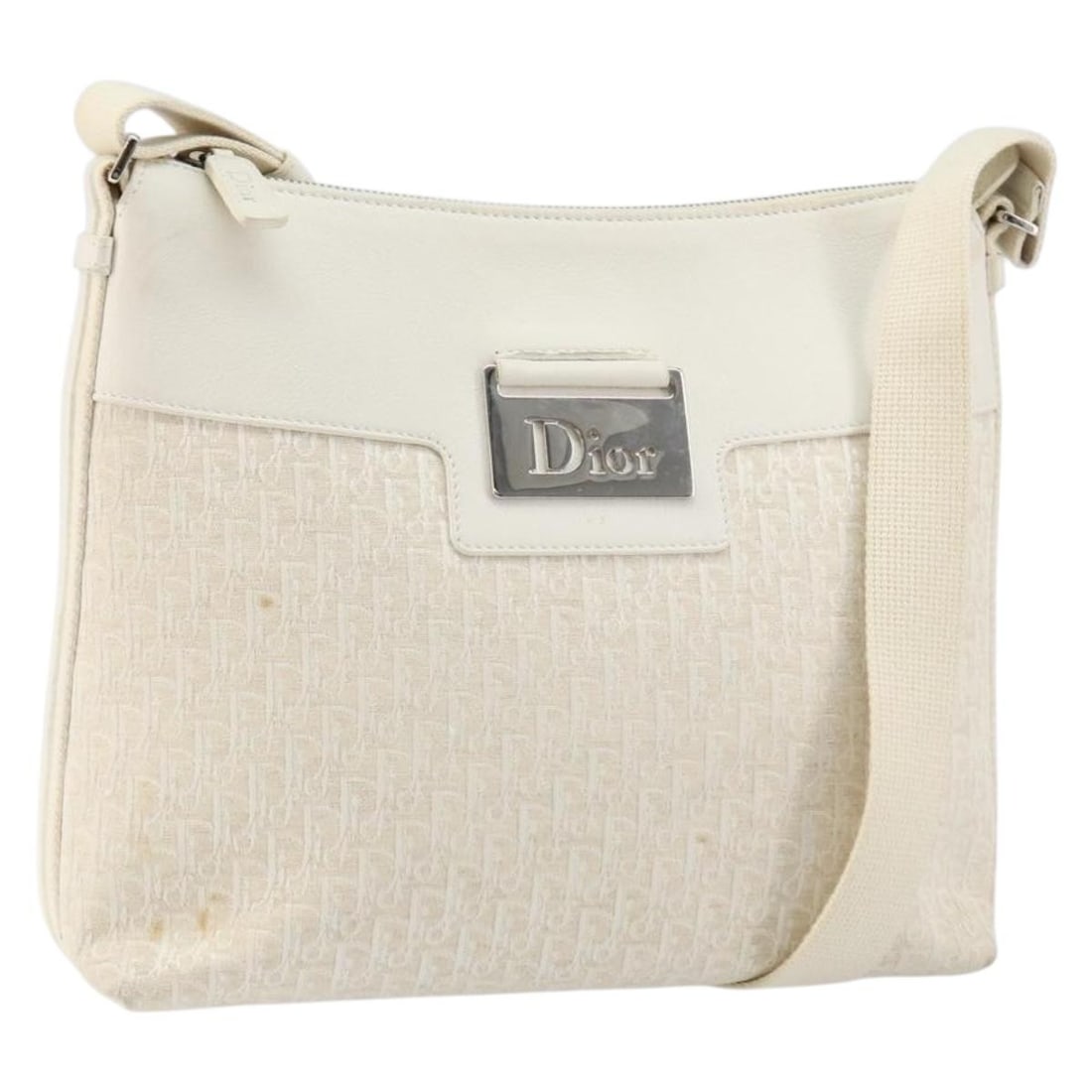 Christian Dior Trotter Canvas Shoulder Bag White Gold Italy Auth (1 of 18)