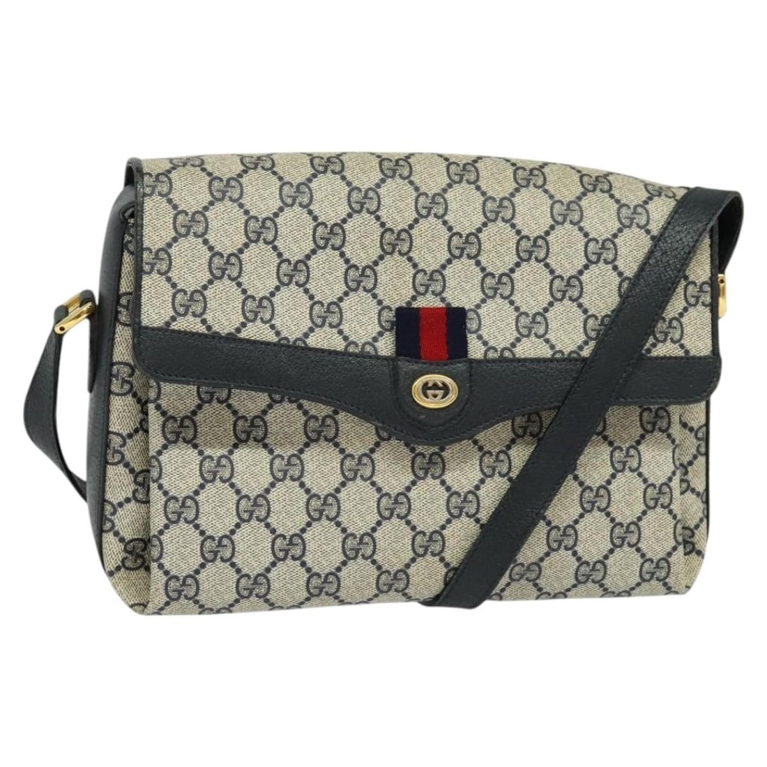 GUCCI GG Supreme Sherry Line Shoulder Bag PVC Navy Gold 904 02 084 Authentic (1 of 18)