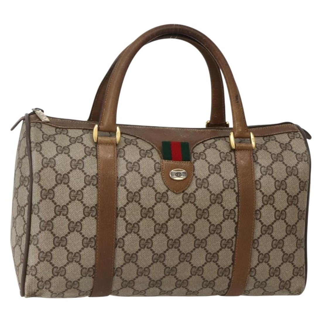 GUCCI GG Supreme Sherry Line PVC Boston Bag Beige Gold 111 02 007 Auth (1 of 18)