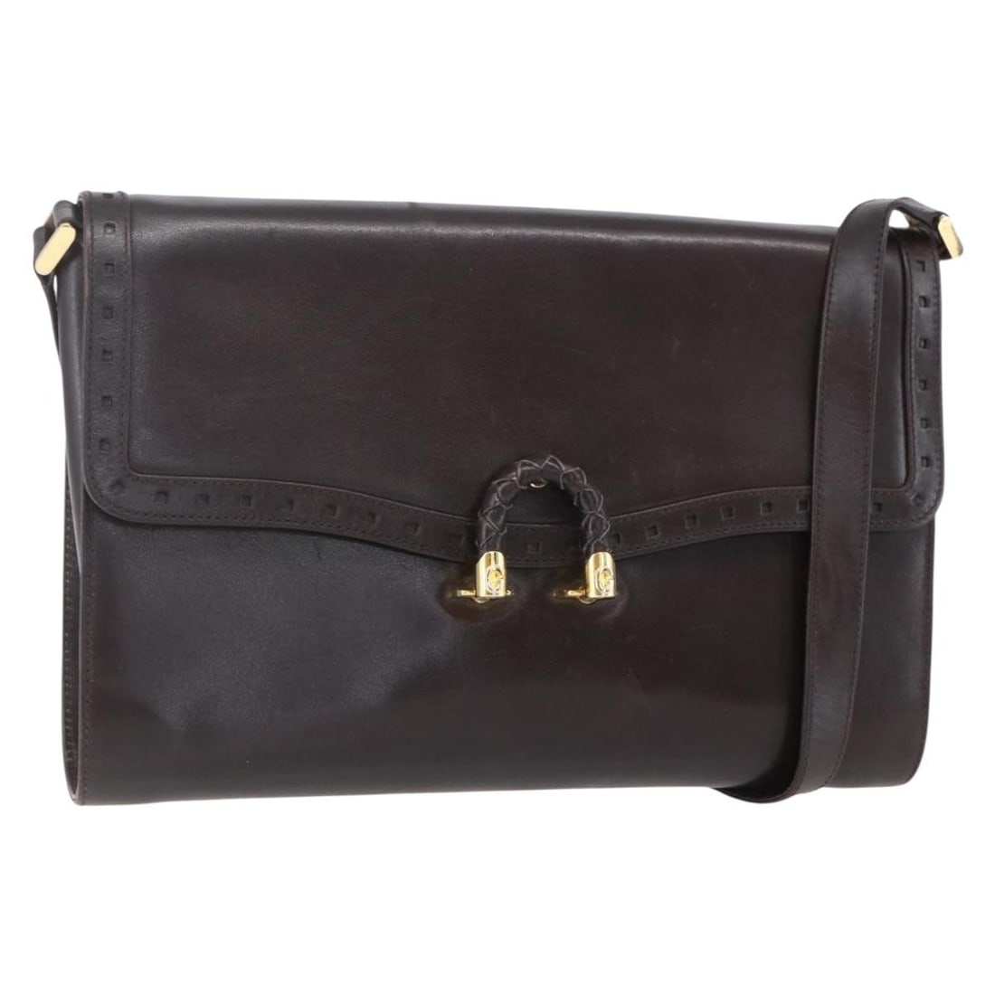 GUCCI Brown Leather Shoulder Bag with Gold Accents Auth 154665 (1 of 18)