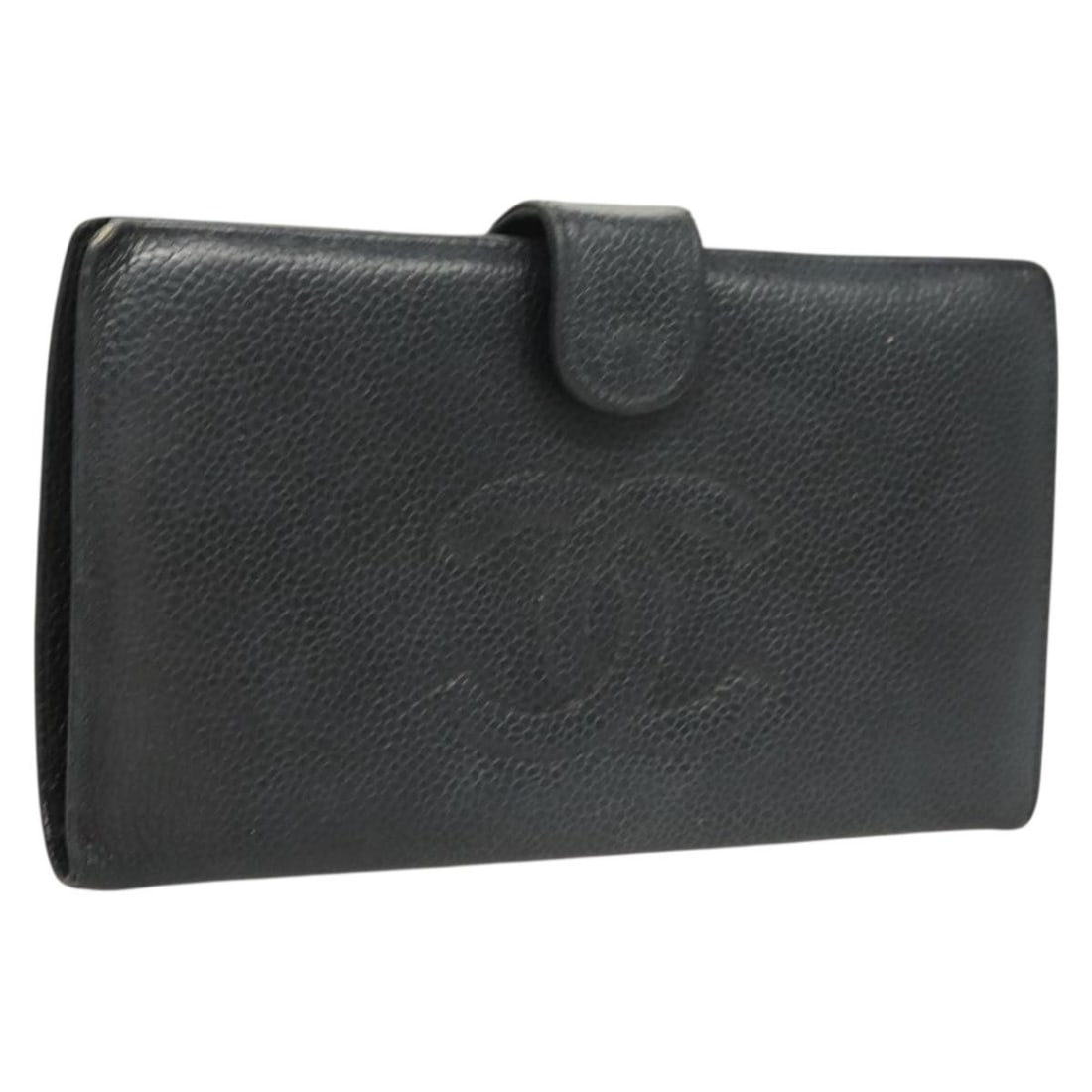 CHANEL COCO Mark Long Wallet Caviar Skin Navy Gold CC Auth (1 of 17)