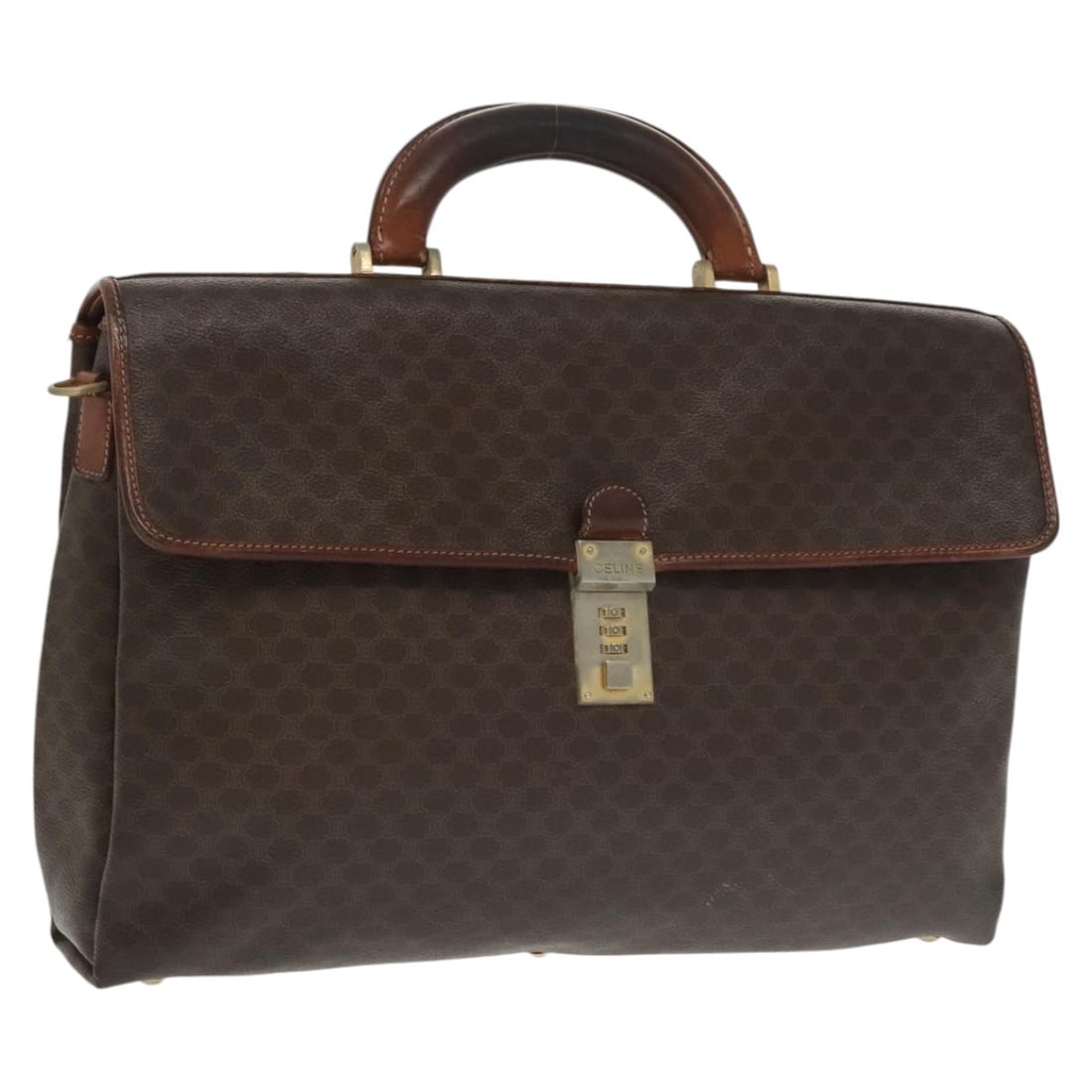 CELINE Macadam Canvas Hand Bag Brown Gold PVC Leather Auth Italy (1 of 18)