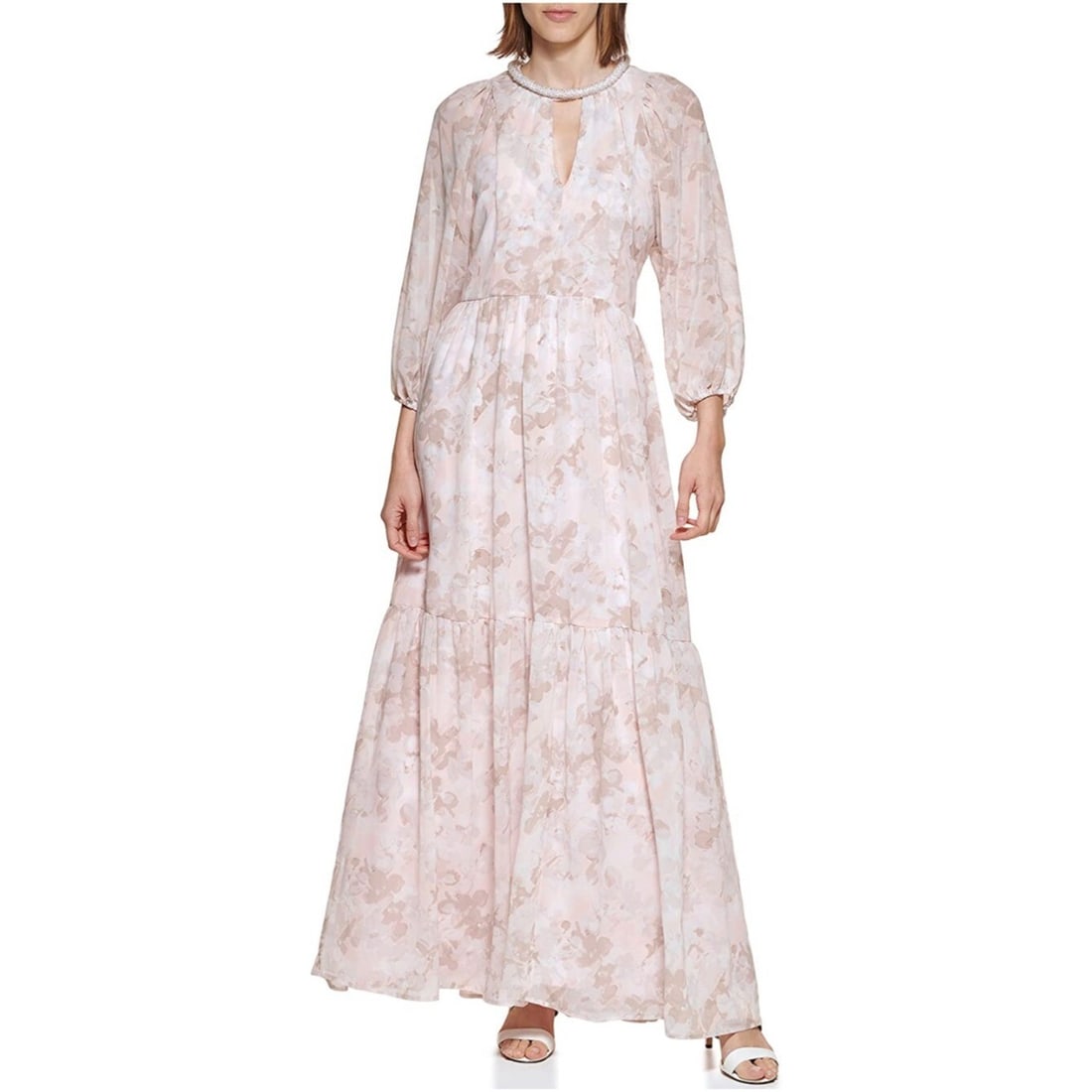 Calvin Klein Floral Print Tiered Dress Blush Size 2 New With Tags (1 of 5)