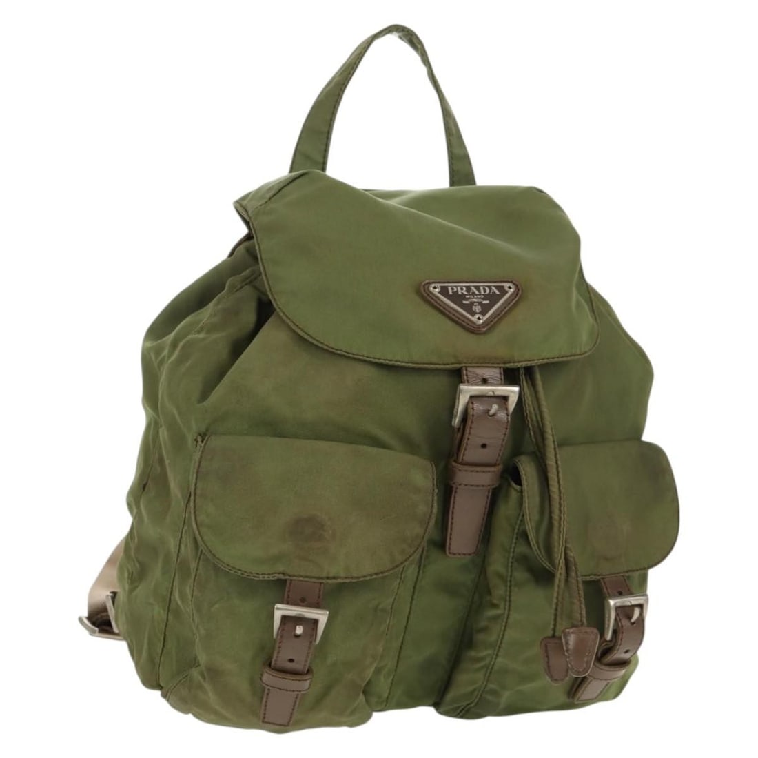 PRADA Khaki Silver Nylon Backpack Italy Auth 148793 (1 of 18)