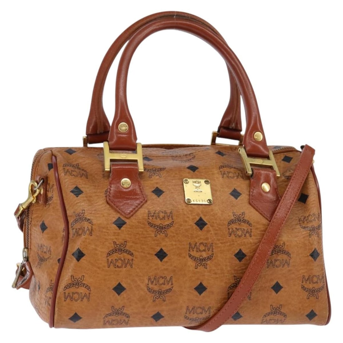 MCM Vicetos Logogram 2-Way Hand Bag PVC Brown Gold Auth (1 of 18)