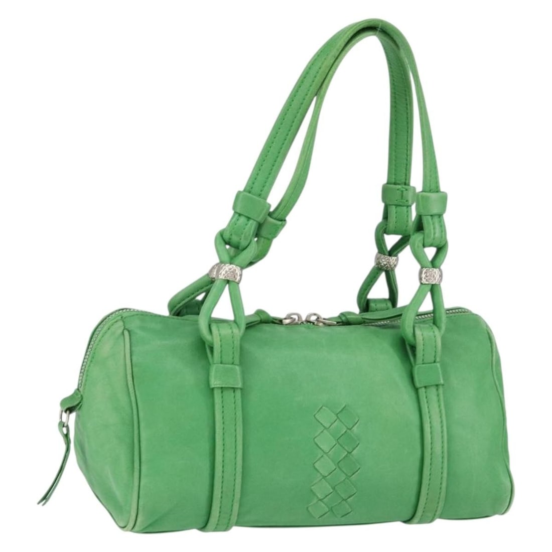 BOTTEGA VENETA Intrecciato Mini Boston Bag Leather Green Silver Authenticated (1 of 18)
