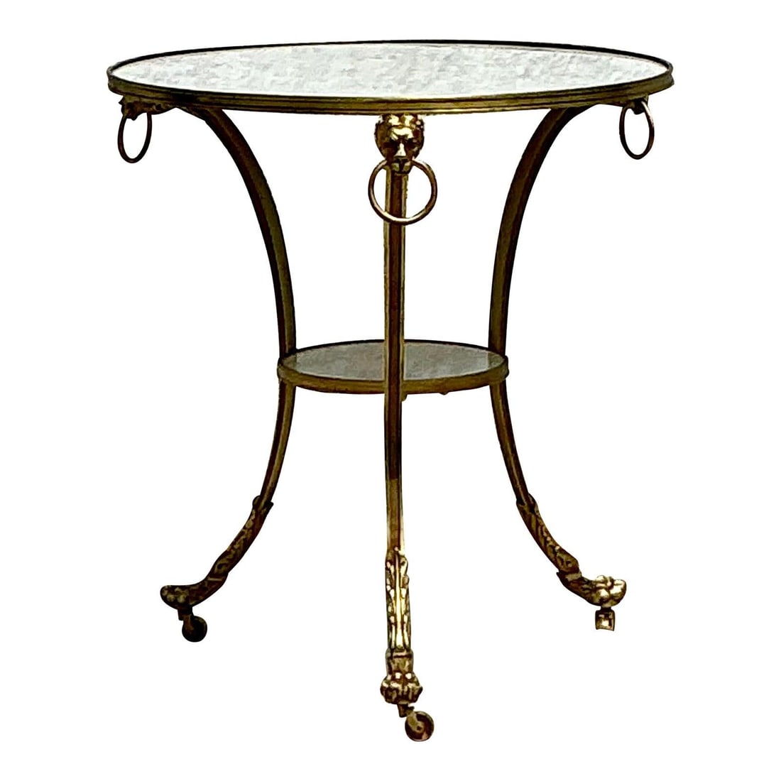 Vintage Regency Marble Top Gueridon Table with Brass Lion Feet: Vintage Regency Marble Top Gueridon Table with Brass Lion Feet Add a touch of timeless elegance to your home with this Vintage Regency Marble Top Gueridon Table. This stunning piece features a circula