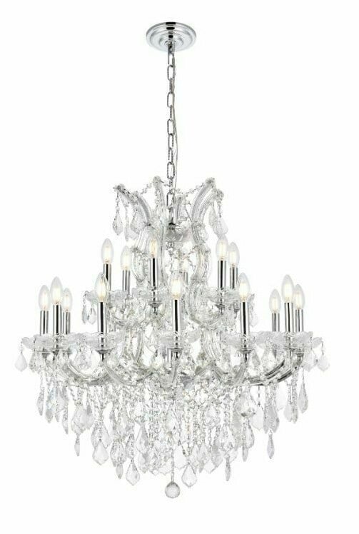 Elegant Lighting Maria Theresa 19-Light Chrome Crystal Chandelier 30 Inch: Elegant Lighting Maria Theresa 19-Light Chrome Crystal Chandelier 30 Inch Elevate your space with this stunning Maria Theresa 19-Light Crystal Chandelier, featuring a polished chrome finish and exquis