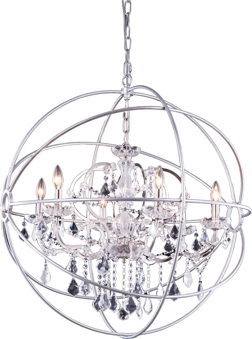 Elegant Lighting Geneva Crystal Pendant Lamp Polished Nickel 6 Bulb: Elegant Lighting Geneva Crystal Pendant Lamp Polished Nickel 6 Bulb Illuminate your space with the Geneva Crystal Pendant, a stunning traditional-style light fixture. This exquisite pendant lamp featu