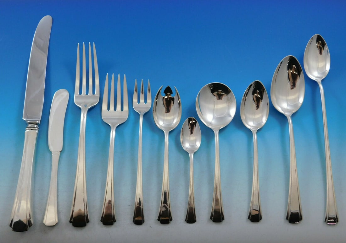 Richard Dimes Debutante Sterling Silver Flatware Set 147 pc for 12 Art Deco (1 of 11)