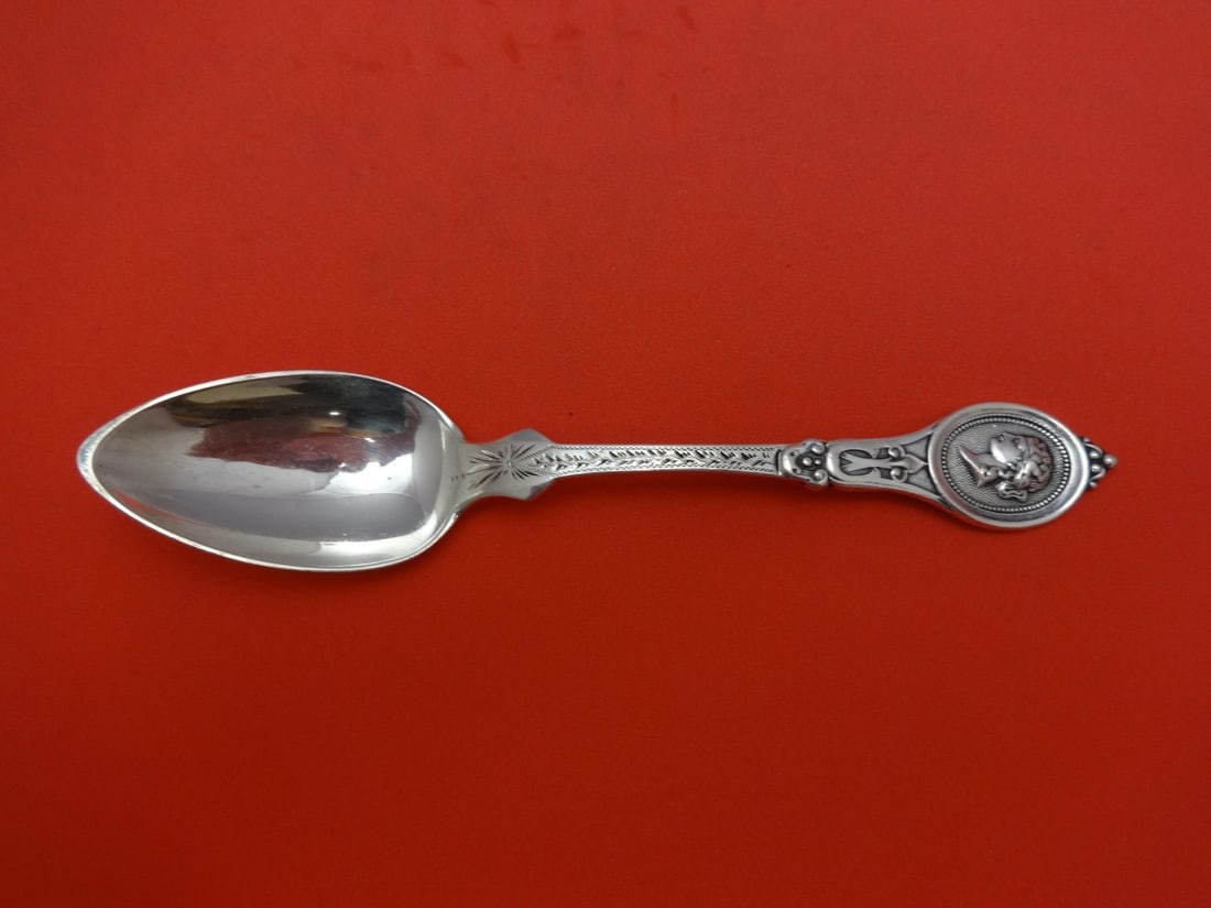 Medallion Pattern Coin Silver Olive Spoon HM&S Gold Washed 6.5in (1 of 1)