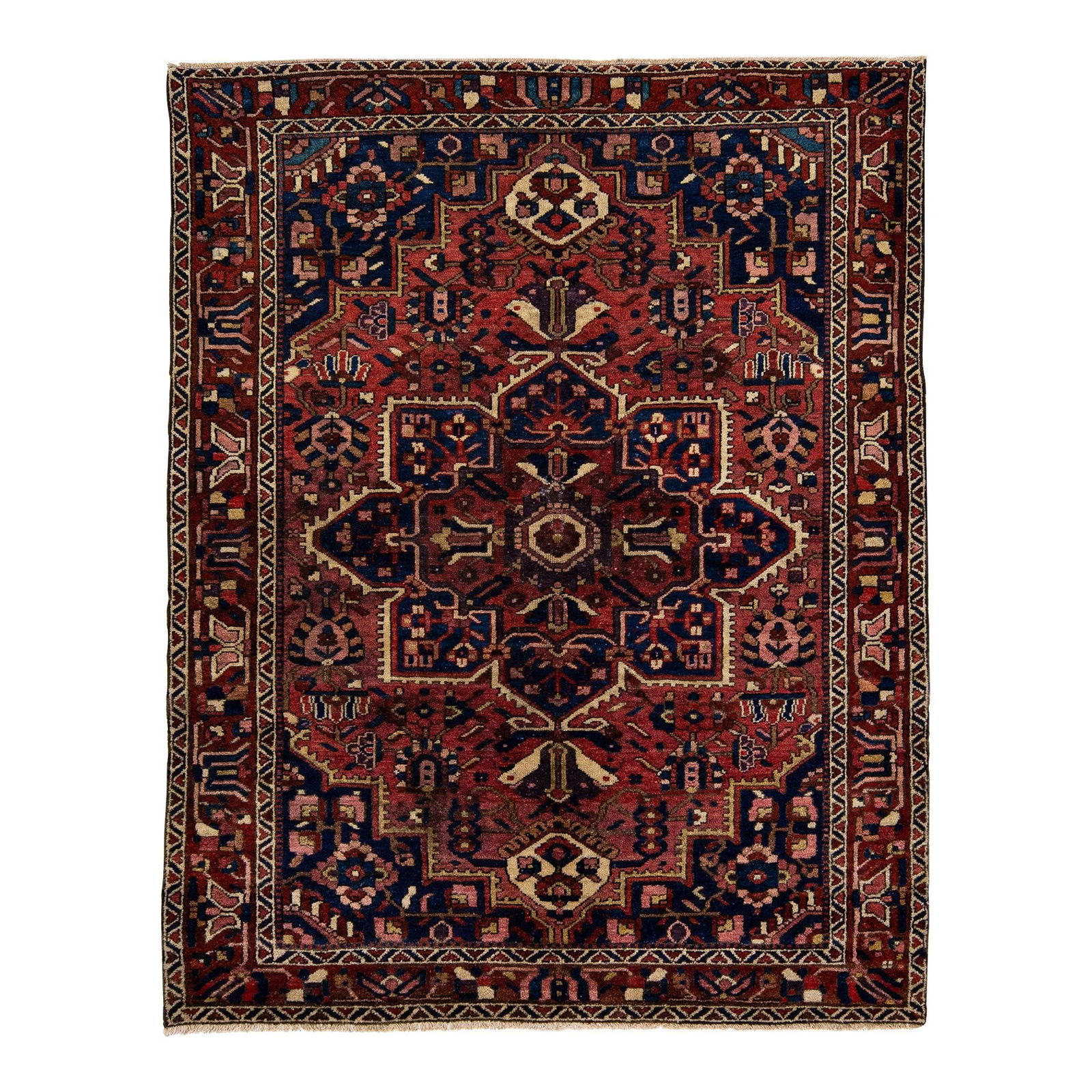 Vintage Persian Bakhtiari Hand-Knotted Wool Rug 5'1 x 6'7 Navy Blue Medallion Design (1 of 7)