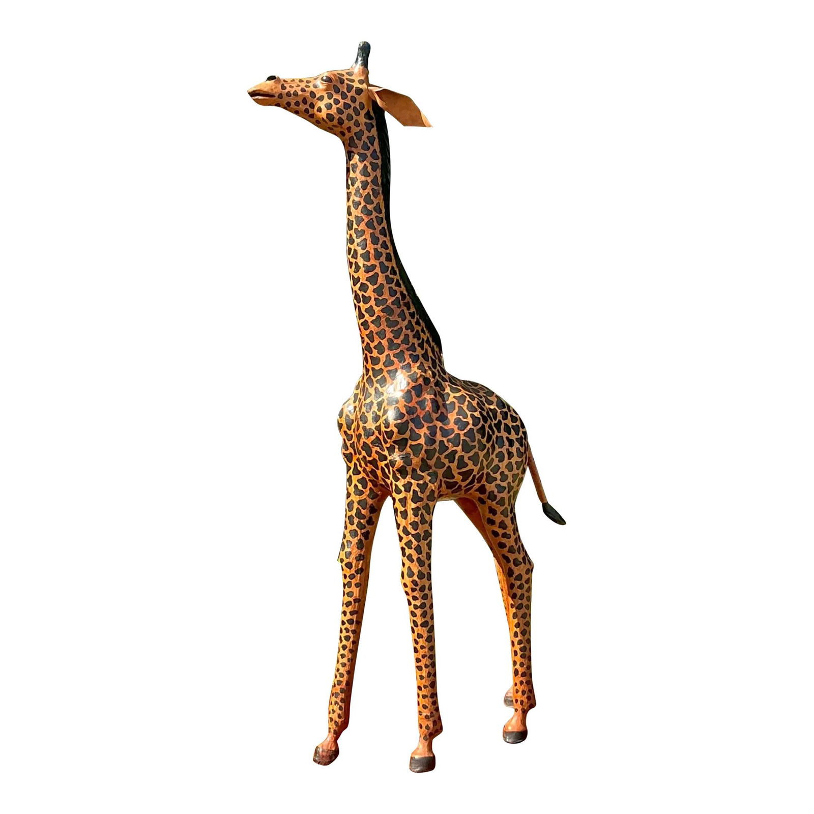 Handcrafted Vintage Painted Leather Giraffe Sculpture 50.75" Tall (1 of 4)