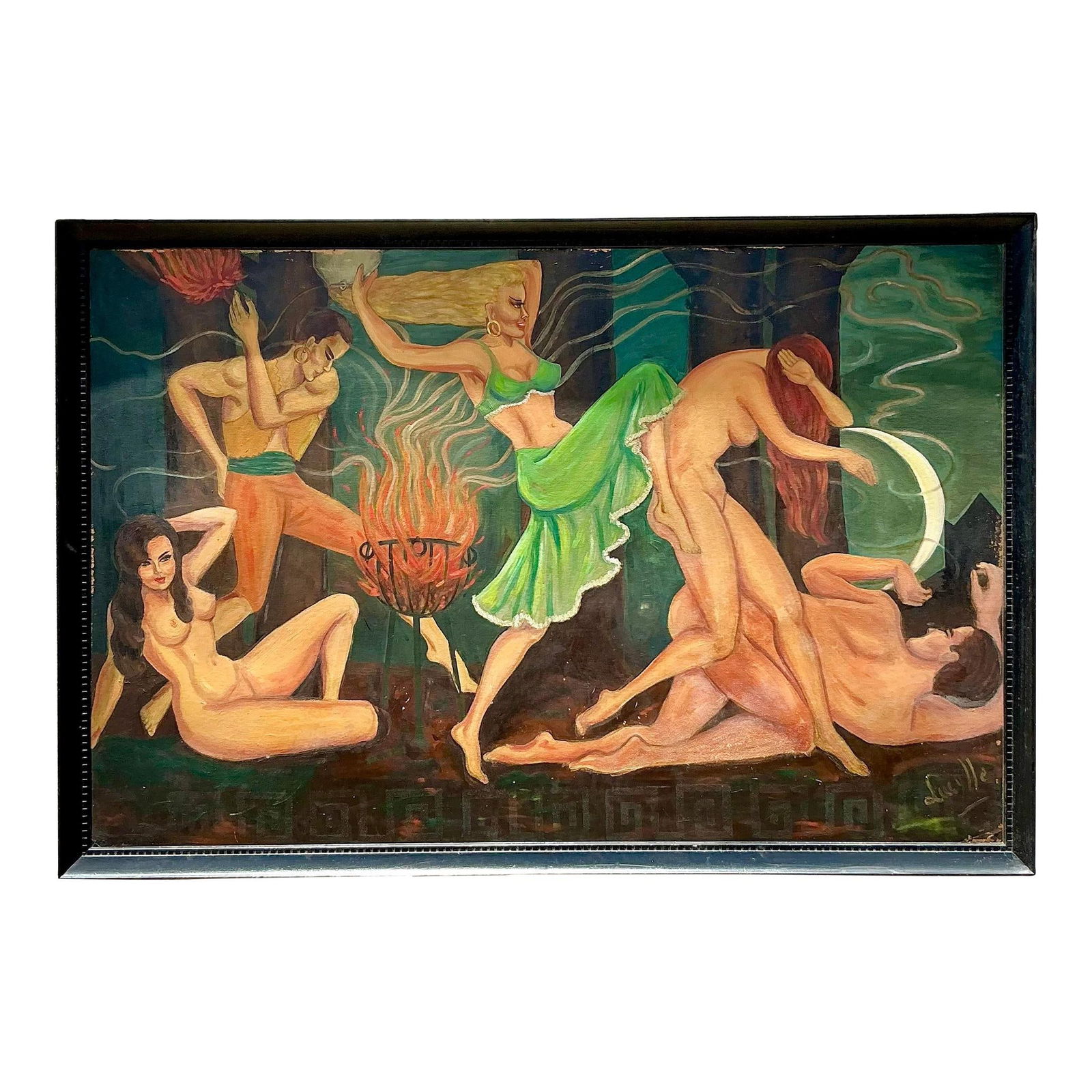 Vintage Boho Original Figurative Oil Painting 75 x 51.75 (1 of 7)