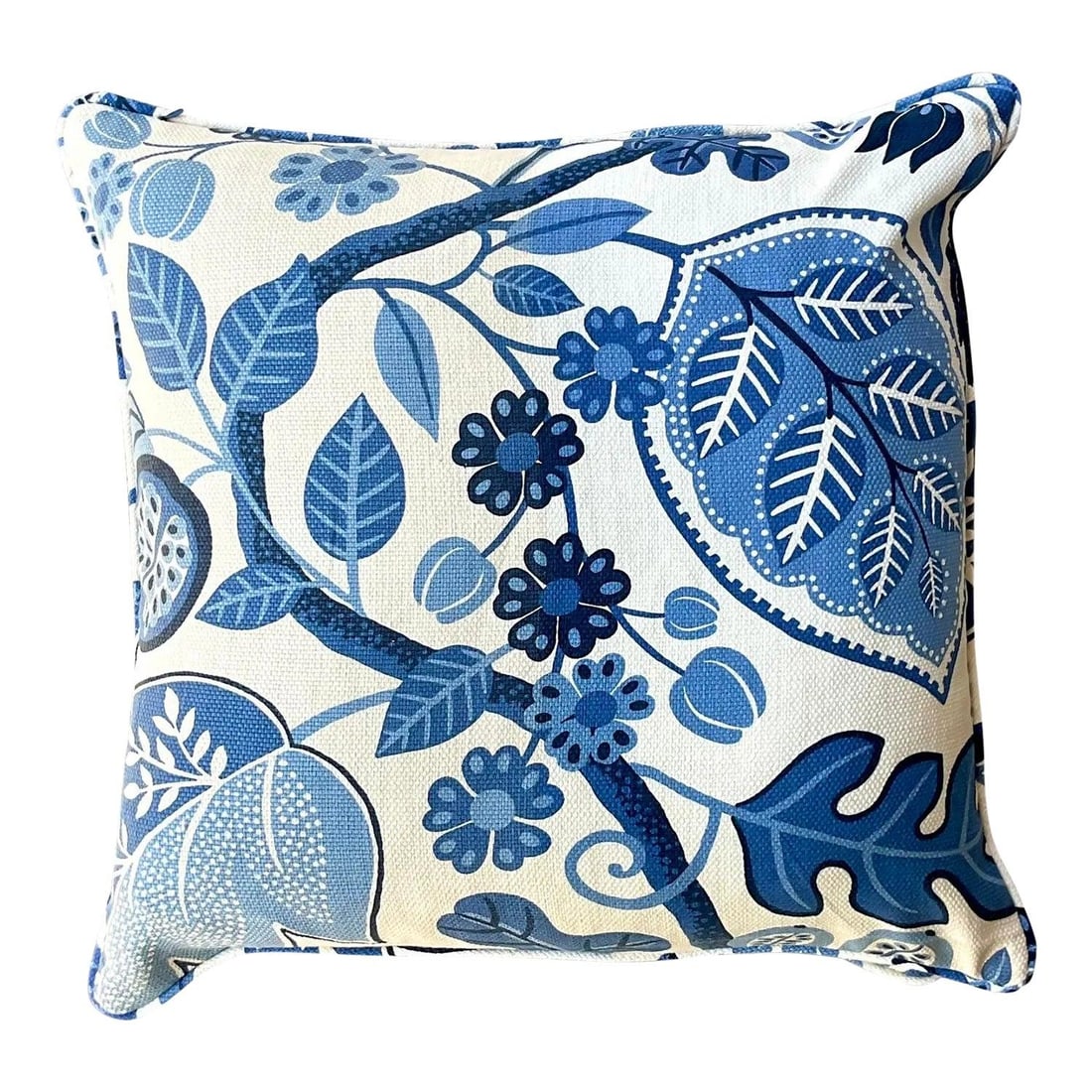 Vintage Coastal Blue Floral Down Pillow from Palm Beach Estate: Vintage Coastal Blue Floral Down Pillow from Palm Beach Estate Enhance your home decor with this exquisite vintage Coastal blue floral throw pillow. Crafted from a high-quality linen and cotton uphols