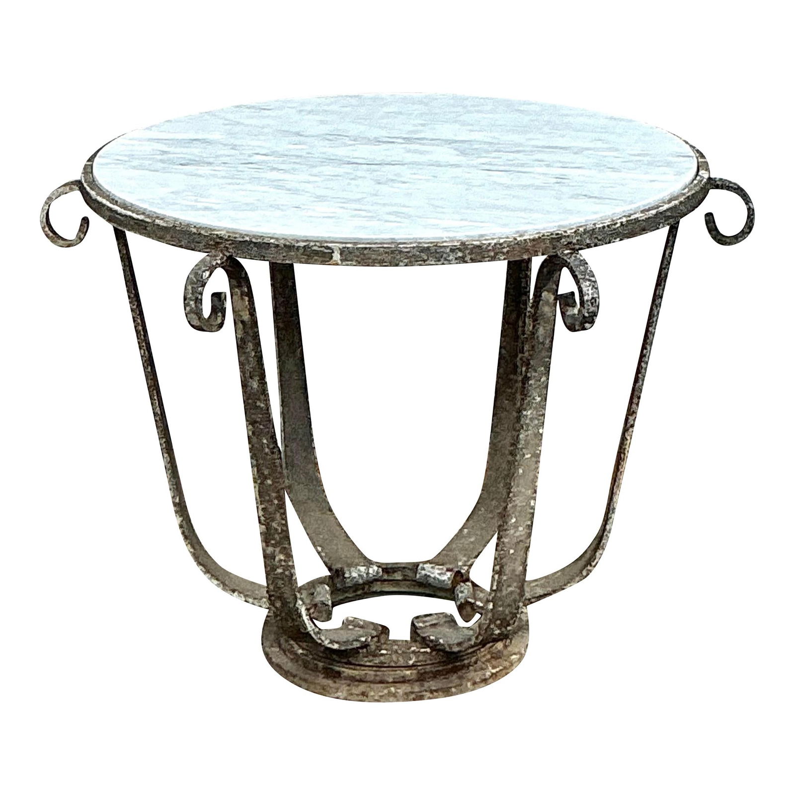Vintage Boho Patinated Iron Center Hall Table Greige 34.5" x 24.25": Vintage Boho Patinated Iron Center Hall Table Greige 34.5" x 24.25" Make a bold statement with this mid-20th century vintage boho patinated iron center hall table. Crafted from beautifully aged iron,