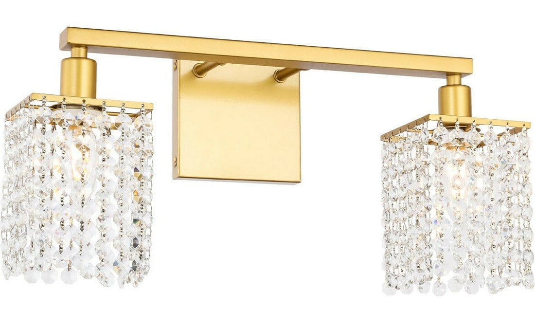 Phineas 2-Light Brass Color Wall Sconce with Royal Cut Crystals: Phineas 2-Light Brass Color Wall Sconce with Royal Cut Crystals Elevate your space with this stunning 2-light wall sconce from the Phineas collection. Featuring a sleek brass color frame adorned with