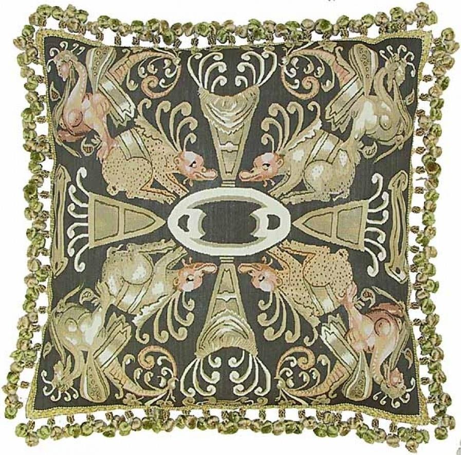 Provence Home 24x24 Silk Throw Pillow Mythical Beast Aubusson Style: Provence Home 24x24 Silk Throw Pillow Mythical Beast Aubusson Style Enhance your living space with this elegant throw pillow featuring a stunning mythical beast design. Crafted from luxurious Dupioni
